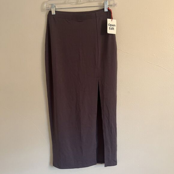 OPEN EDIT Slit Hem Midi Skirt, Soft Charcoal Grey- Size XS, NWT - Picture 1 of 8